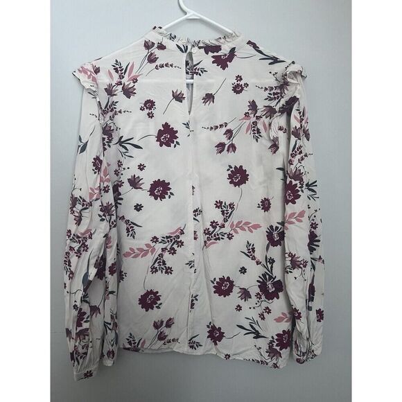 Loft Outlet Floral Ruffle Mock Neck Blouse Size XL Long Sleeves - Picture 2 of 12